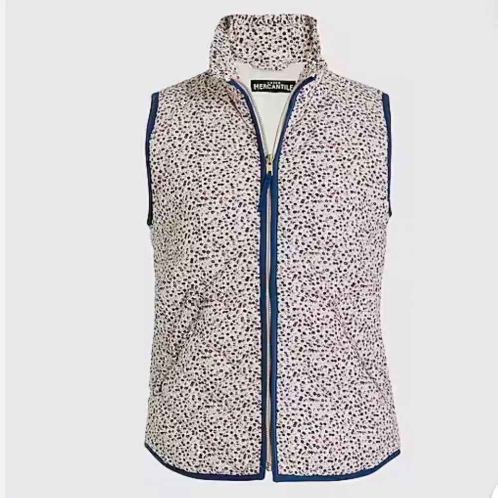 J. Crew Mercantile Blue Pink Floral Ruffled Mock Neck Zip Up Quilted Puffer Vest